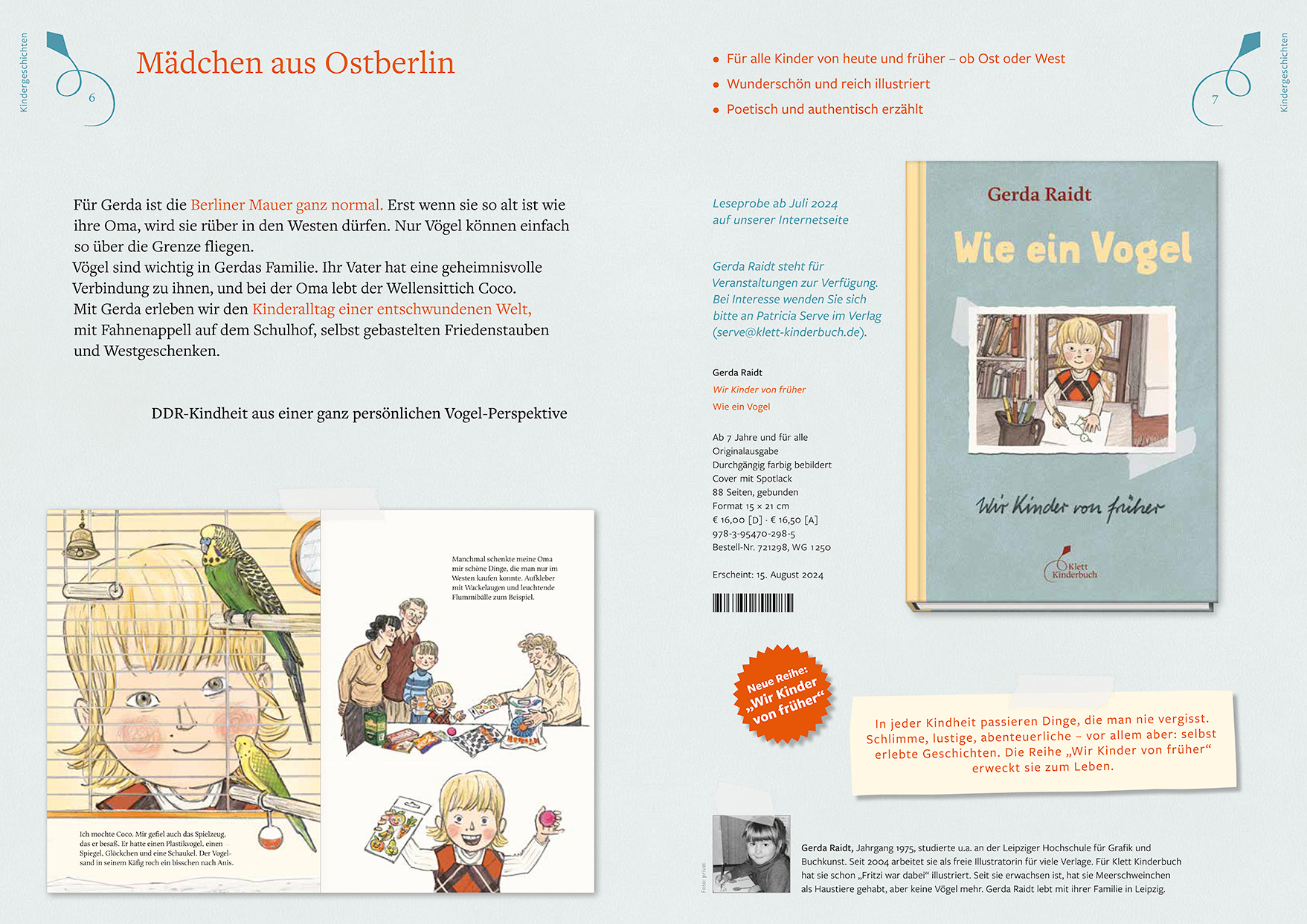 Doppelseite aus der Verlagsvorschau zum Titel Wie ein Vogel